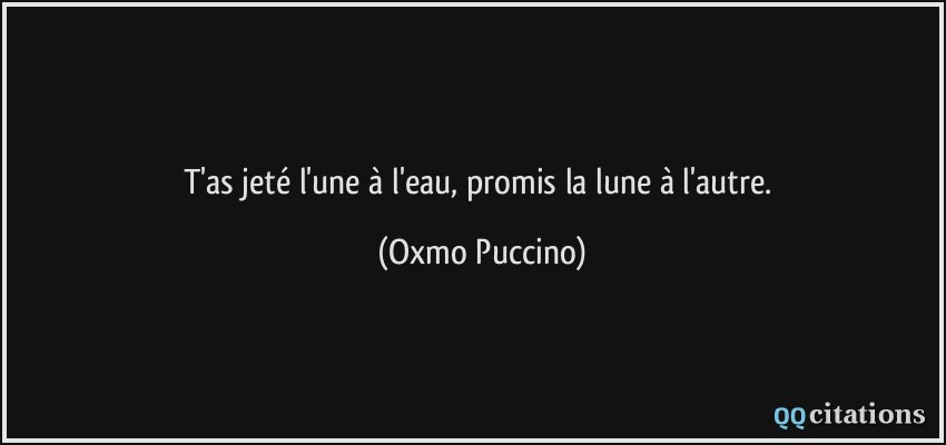 T'as jeté l'une à l'eau, promis la lune à l'autre.  - Oxmo Puccino