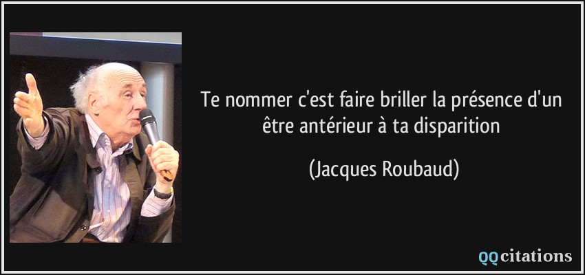 Te nommer c'est faire briller la présence d'un être antérieur à ta disparition  - Jacques Roubaud