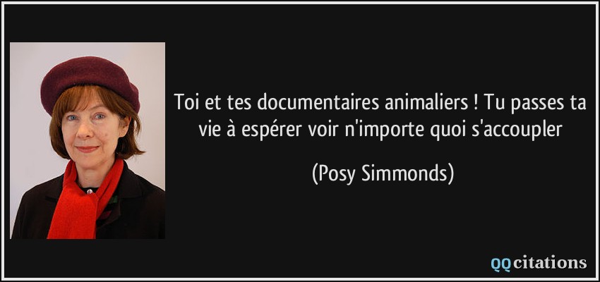 Toi et tes documentaires animaliers ! Tu passes ta vie à espérer voir n'importe quoi s'accoupler  - Posy Simmonds