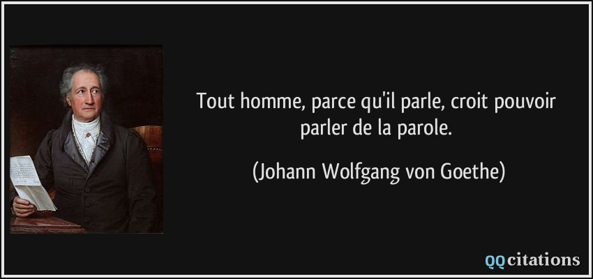 Tout homme, parce qu'il parle, croit pouvoir parler de la parole.  - Johann Wolfgang von Goethe