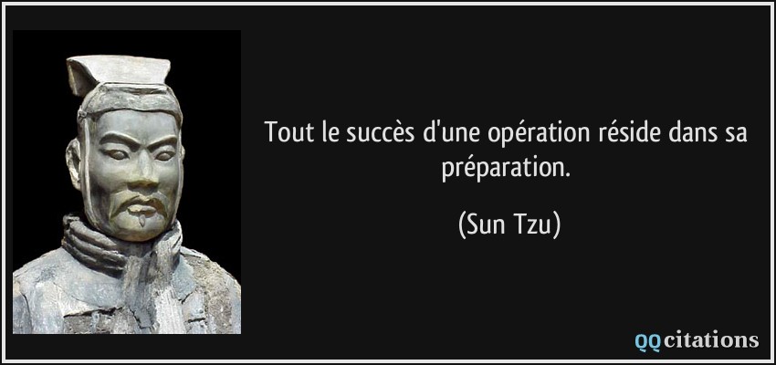 Tout le succès d'une opération réside dans sa préparation.  - Sun Tzu