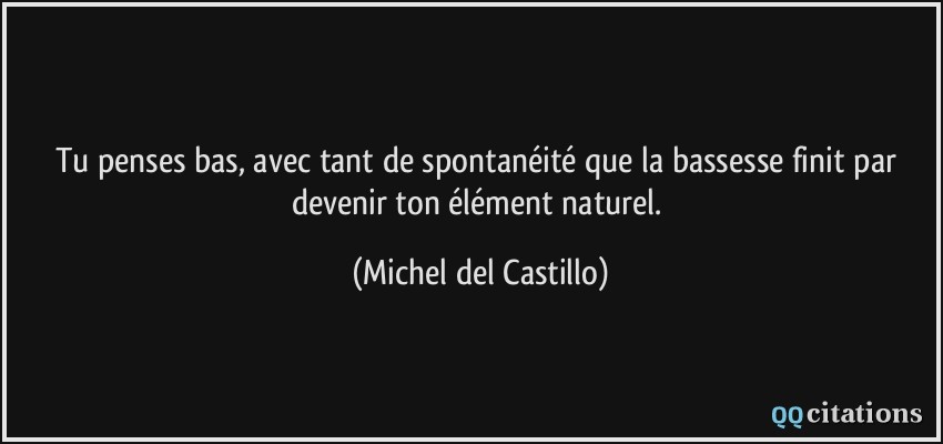 Tu penses bas, avec tant de spontanéité que la bassesse finit par devenir ton élément naturel.  - Michel del Castillo