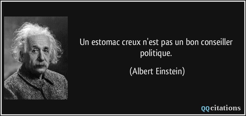 Un estomac creux n'est pas un bon conseiller politique.  - Albert Einstein