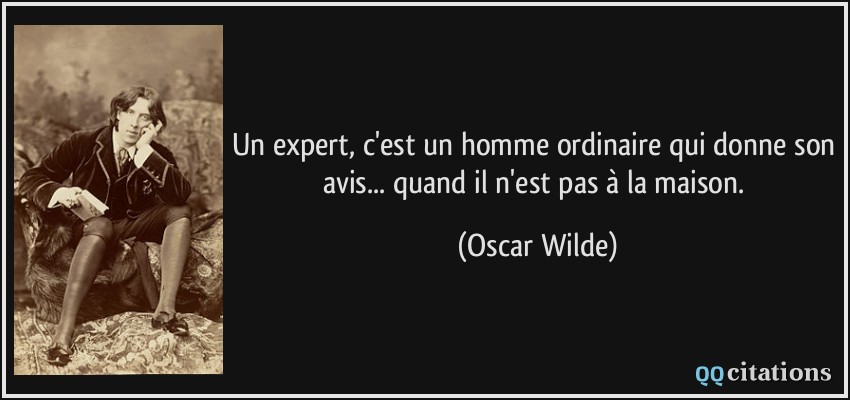 Un expert, c'est un homme ordinaire qui donne son avis... quand il n'est pas à la maison.  - Oscar Wilde