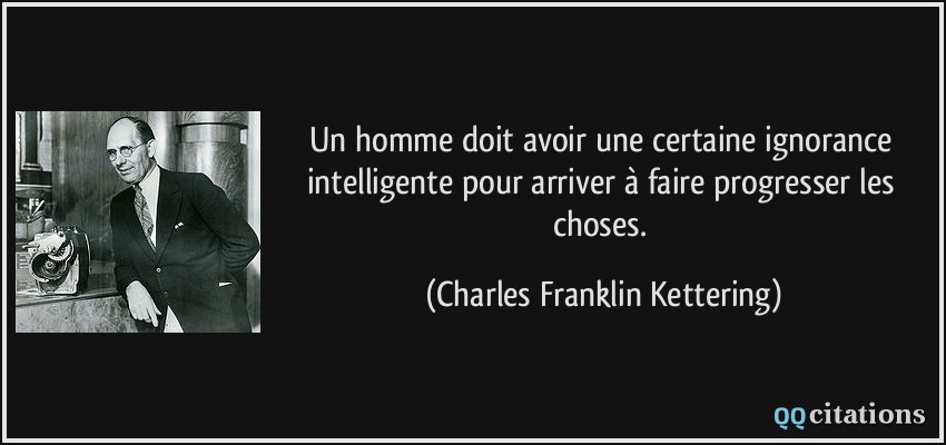 Un homme doit avoir une certaine ignorance intelligente pour arriver à faire progresser les choses.  - Charles Franklin Kettering