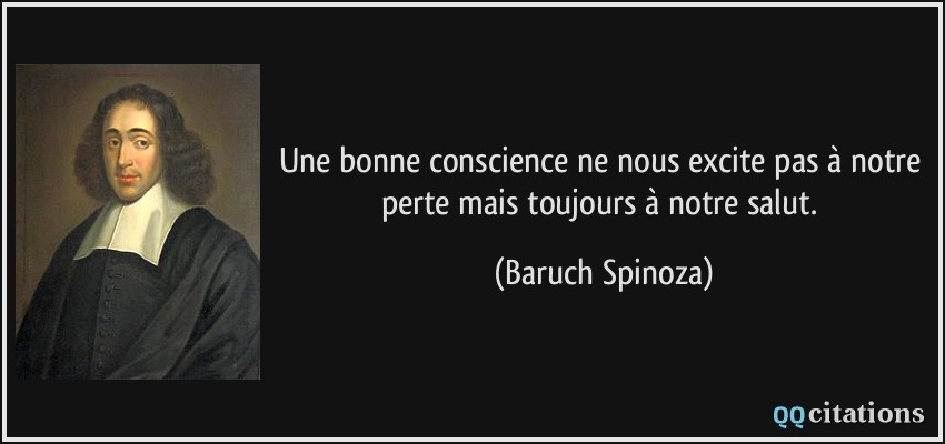Une bonne conscience ne nous excite pas à notre perte mais toujours à notre salut.  - Baruch Spinoza