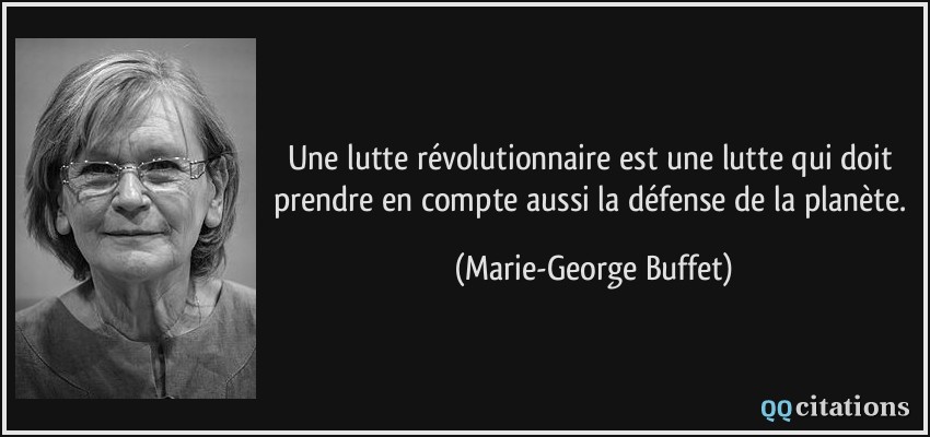 Une lutte révolutionnaire est une lutte qui doit prendre en compte aussi la défense de la planète.  - Marie-George Buffet