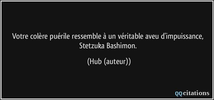 Votre colère puérile ressemble à un véritable aveu d'impuissance, Stetzuka Bashimon.  - Hub (auteur)