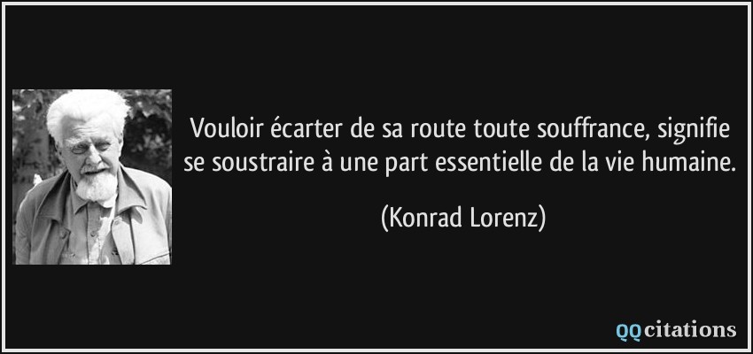 Vouloir écarter de sa route toute souffrance, signifie se soustraire à une part essentielle de la vie humaine.  - Konrad Lorenz